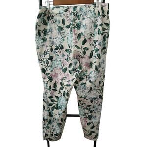 J . Jill Multi Color Flower Print Linen Stretch Pants Side Zipper L